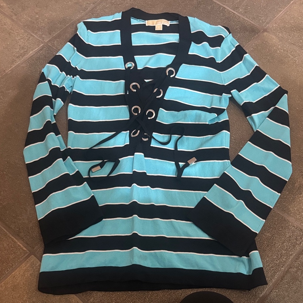Michael kors Blue and Black V-Neck Sweater